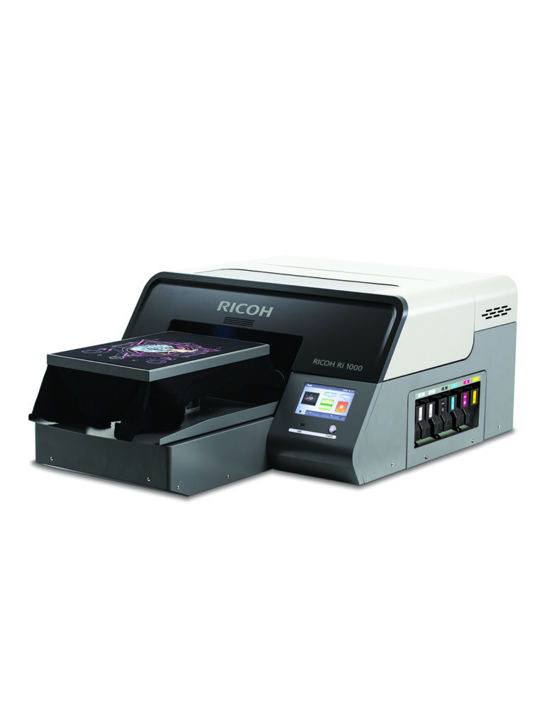 The Ricoh Ri 1000 Direct-to-Garment Printer stands as a paragon in the world of apparel printing. With its ability to produce stunning, long-lasting prints, it is the ideal choice for print shops and e-commerce businesses aiming to diversify their offerings​​. Experience unprecedented productivity with full-color graphics printed in under 28 seconds, and benefit from the quick-change platens that cater to virtually any garment​￼​.